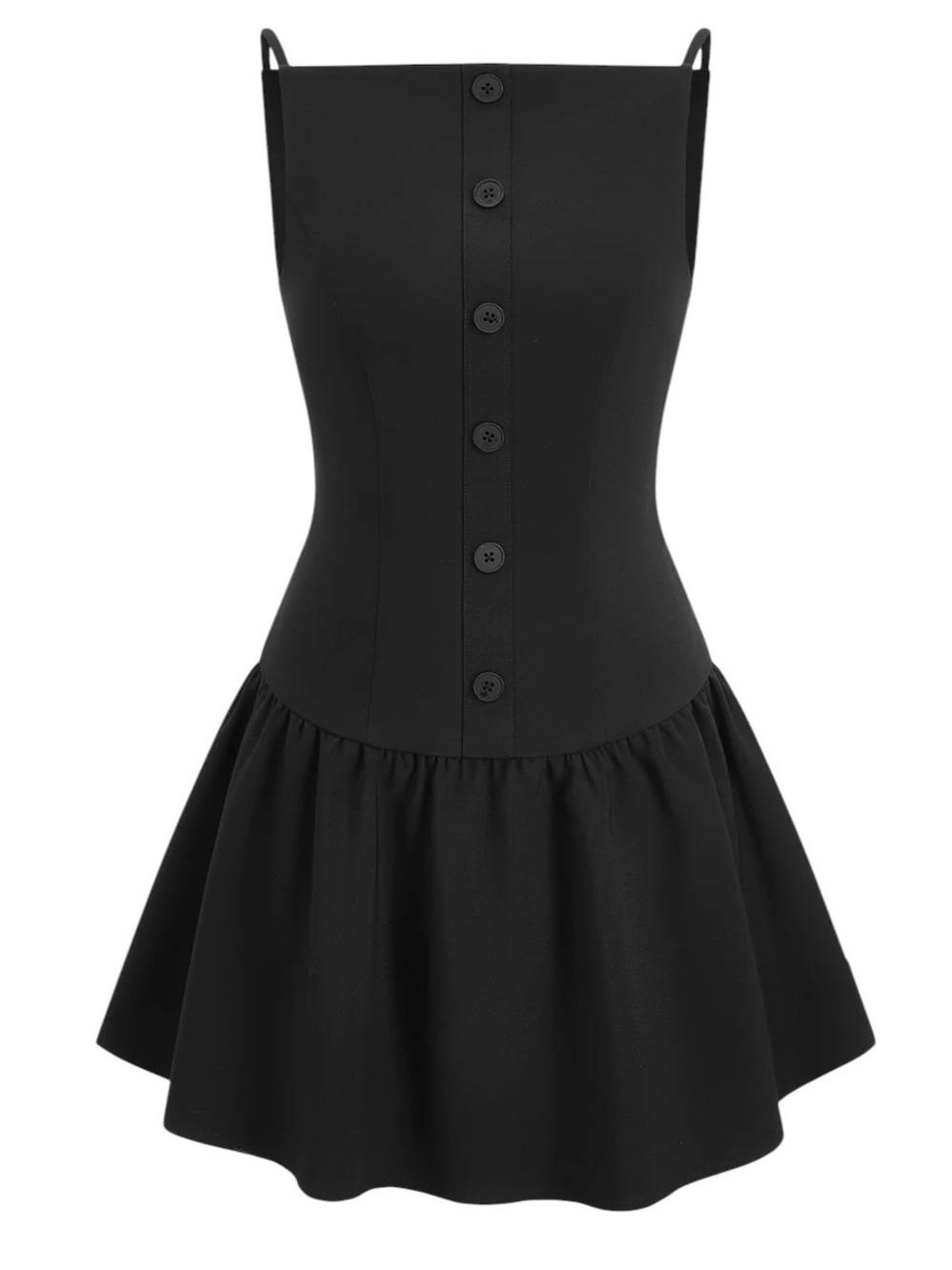 Commense Button Detail Flared Hem Cami Dress Mini Black Small NWT Sleeveless